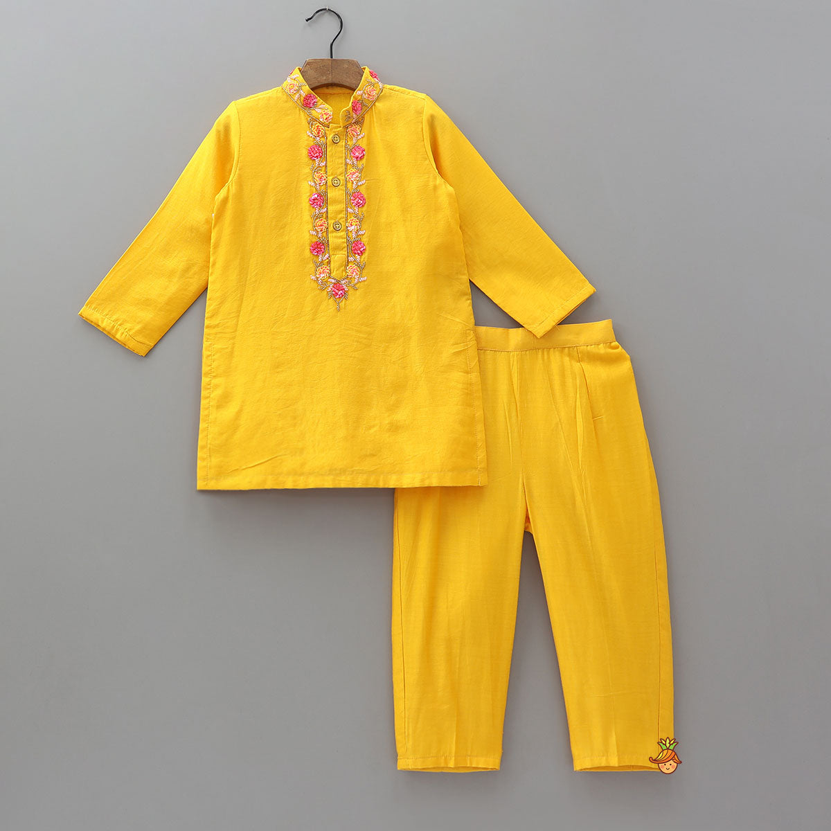 Sequin And Floral Hand Embroidered Kurta With Pyjama