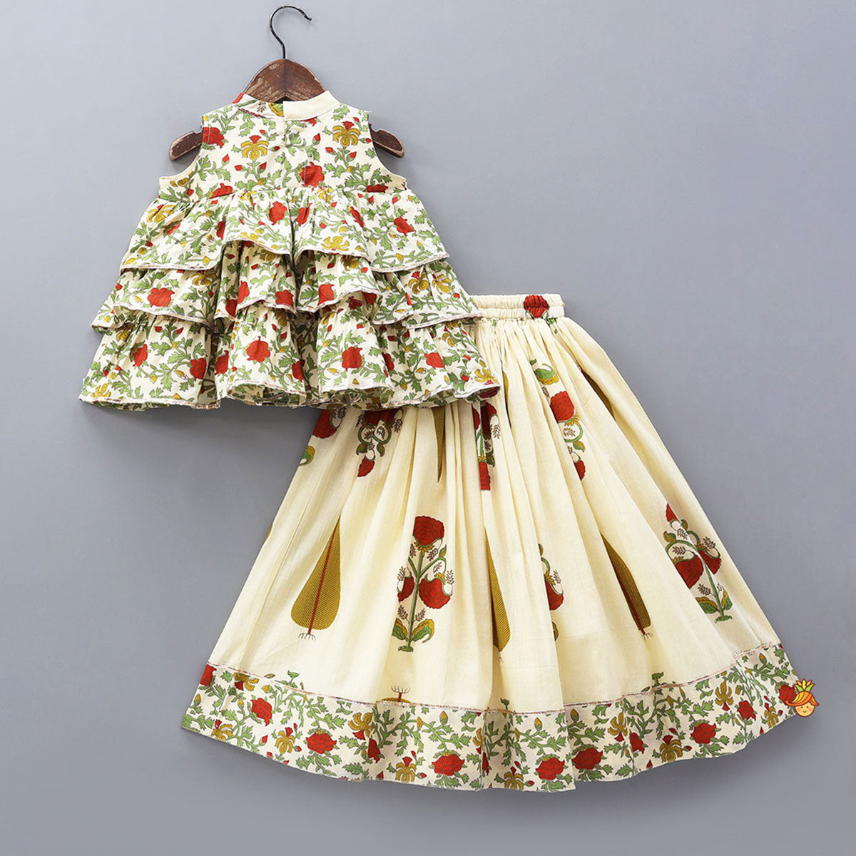 Triple Layered Printed Top And Lehenga