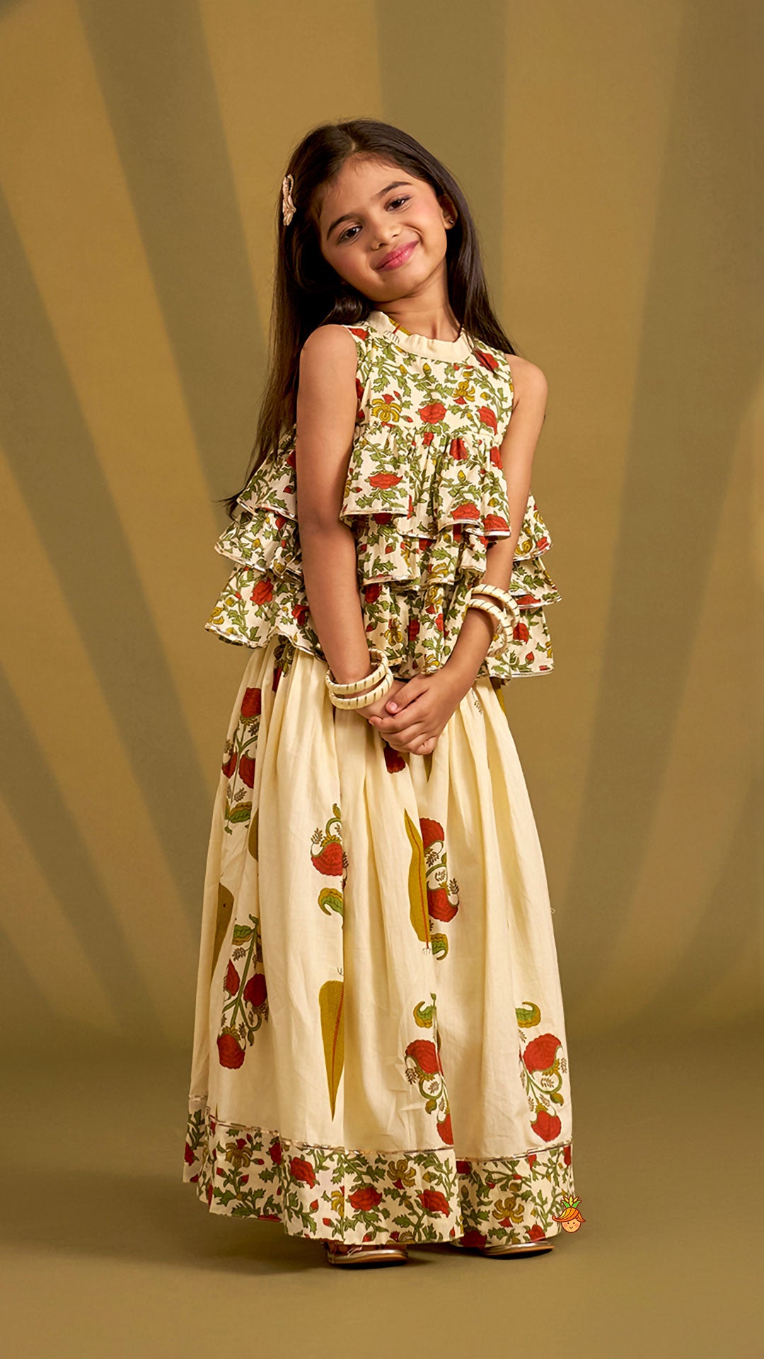 Triple Layered Printed Top And Lehenga