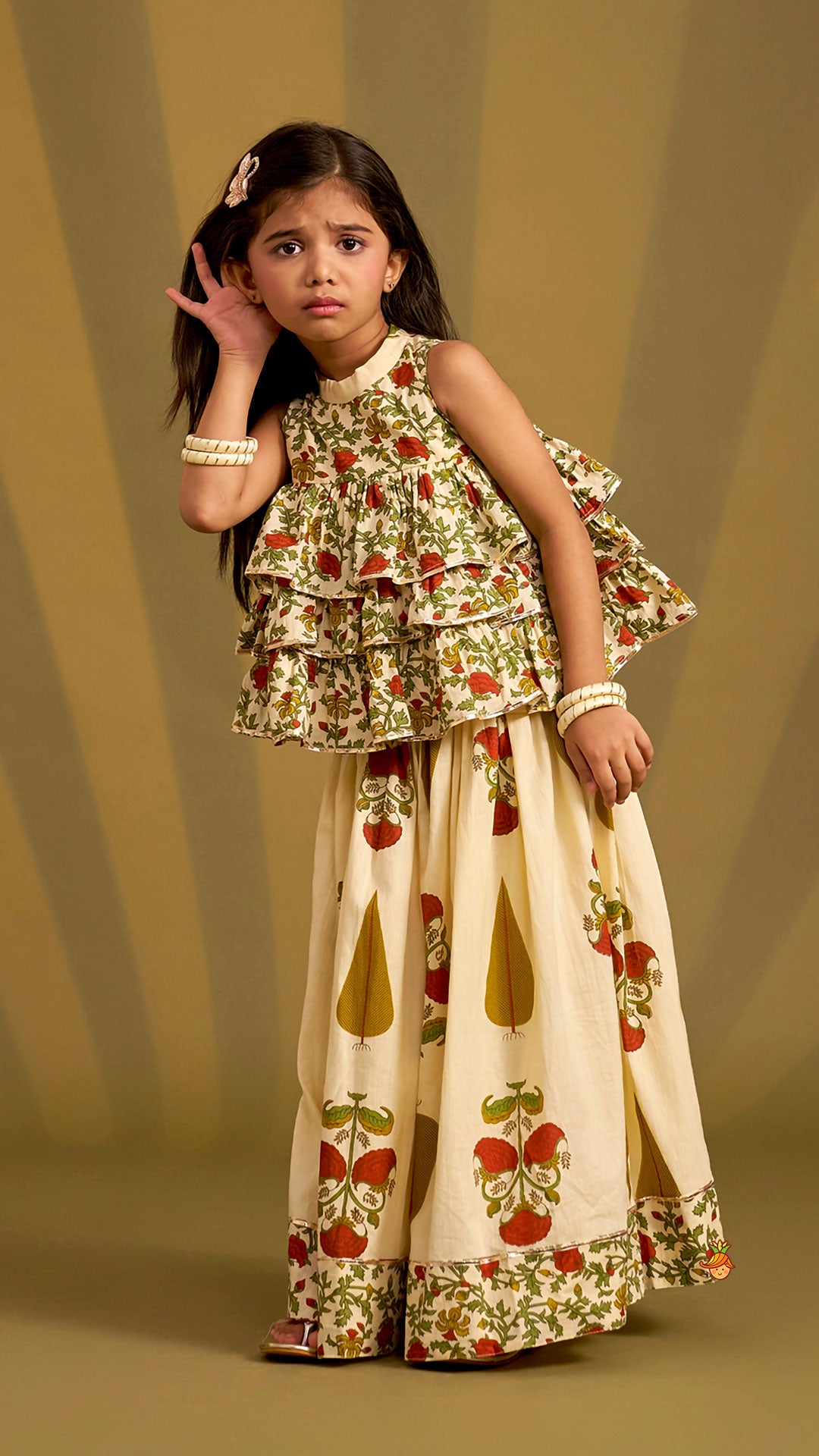 Triple Layered Printed Top And Lehenga