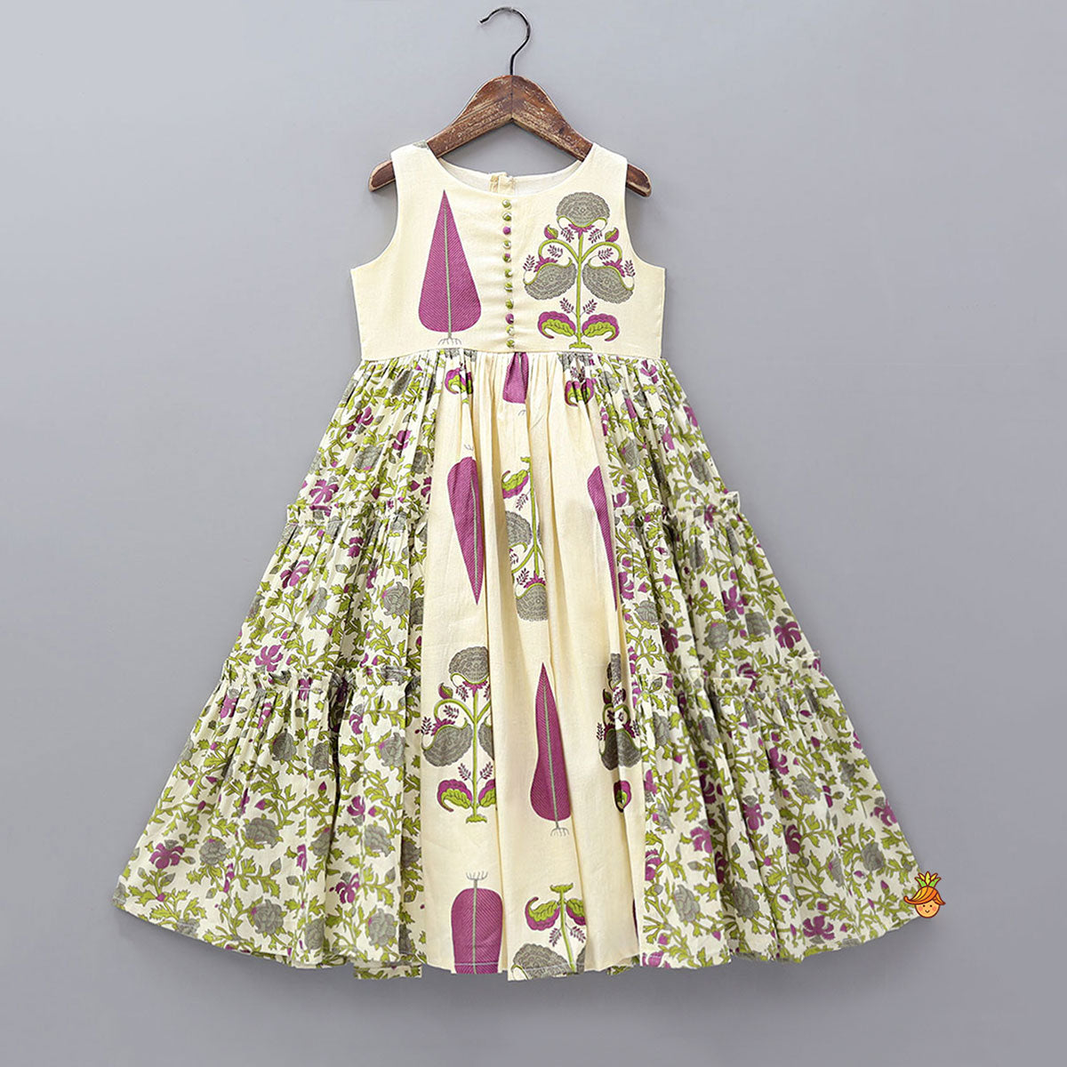 Printed Flared Kurti With Decorative Potli Buttons