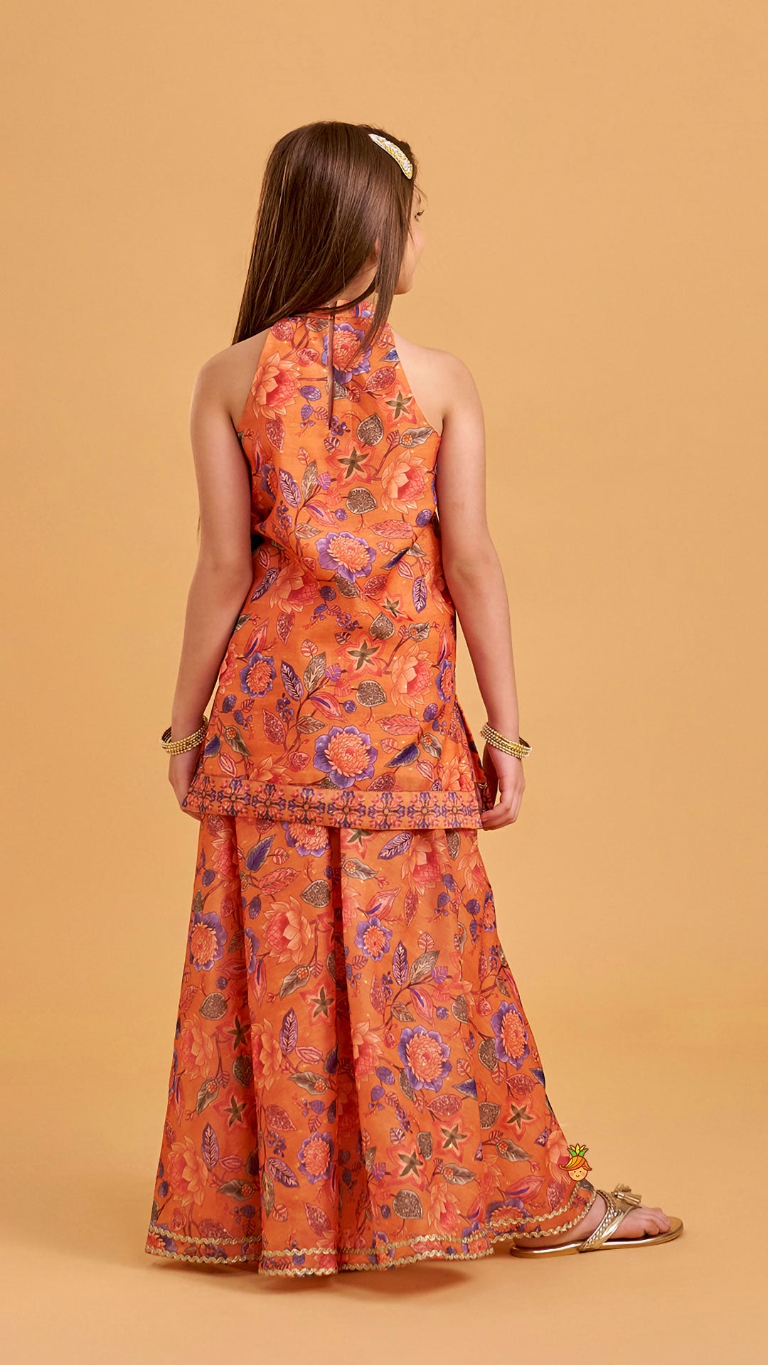 Floral Print Sleeveless Kurti With Palazzo And Contrasting Dupatta