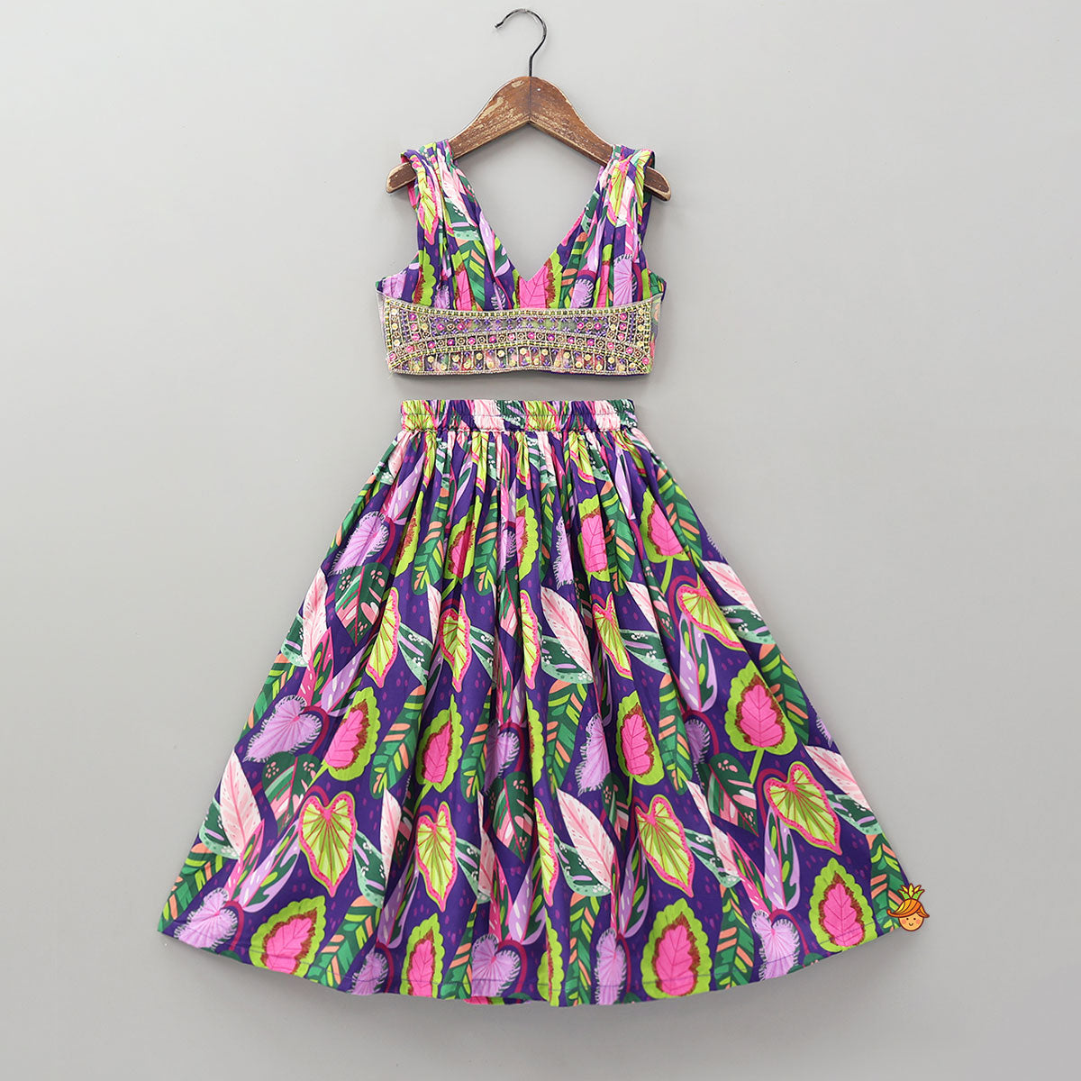 Digital Printed Hand Pleated Crop Top And Lehenga