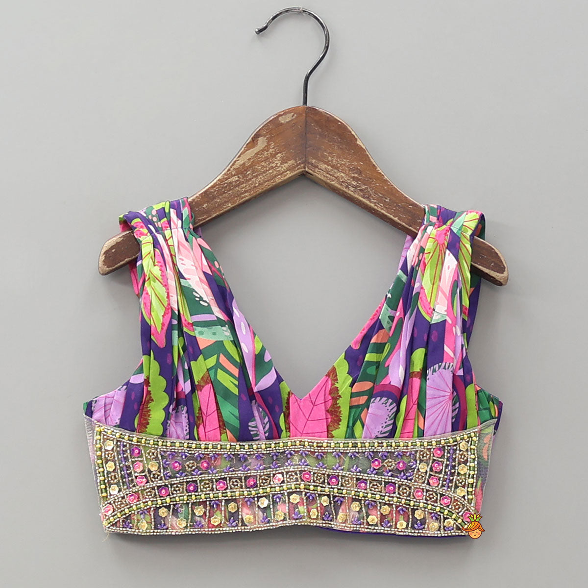 Digital Printed Hand Pleated Crop Top And Lehenga