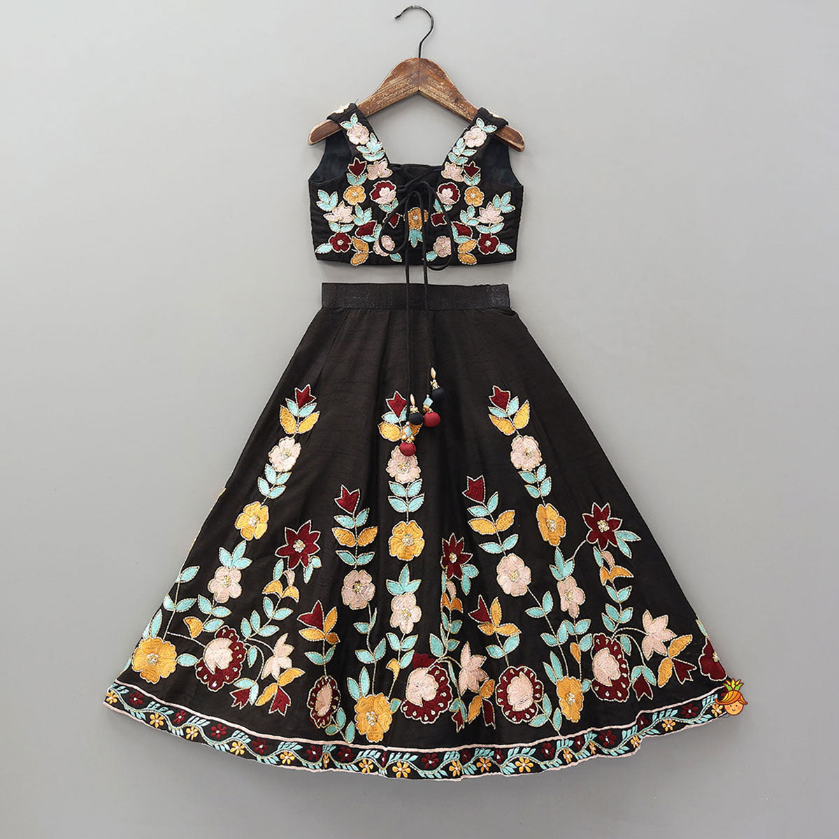 Exquisite Floral Embroidered Embellished Crop Top With Lehenga