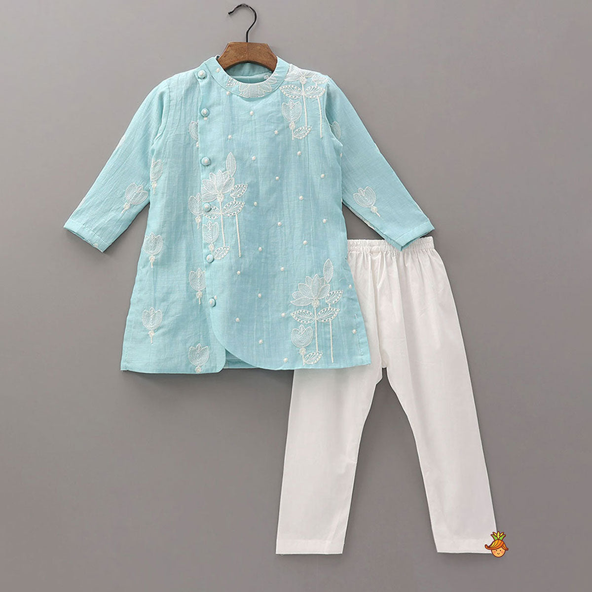 Stylish Asymmetric Floral Thread Embroidered Kurta With Pyjama