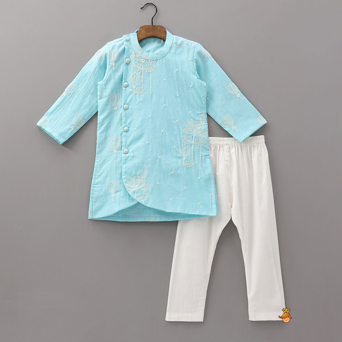 Stylish Asymmetric Floral Thread Embroidered Kurta With Pyjama