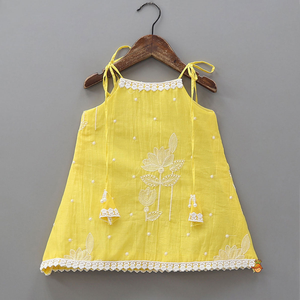 Thread Embroidered Tie-Up Strap Kurti And Palazzo