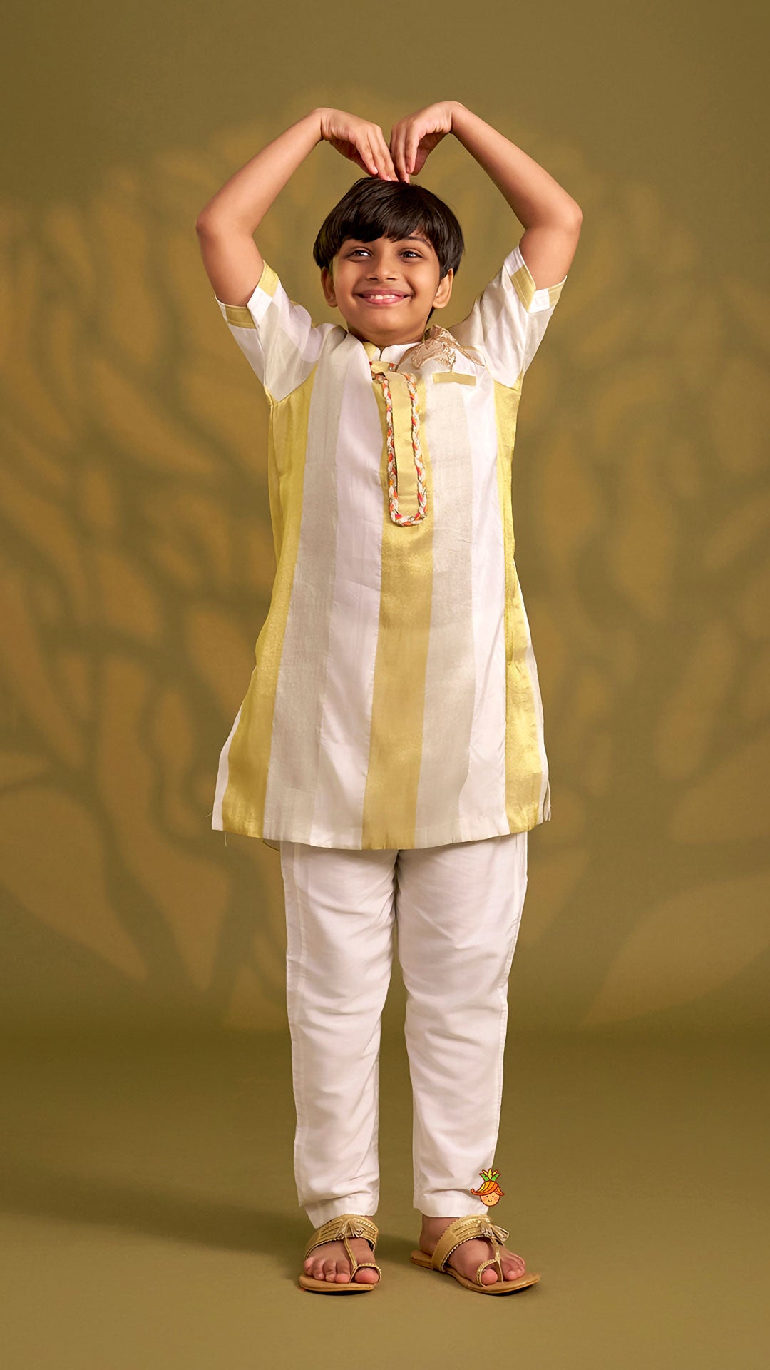 Sheen Floral Patchwork Stripe Kurta With Pyjama
