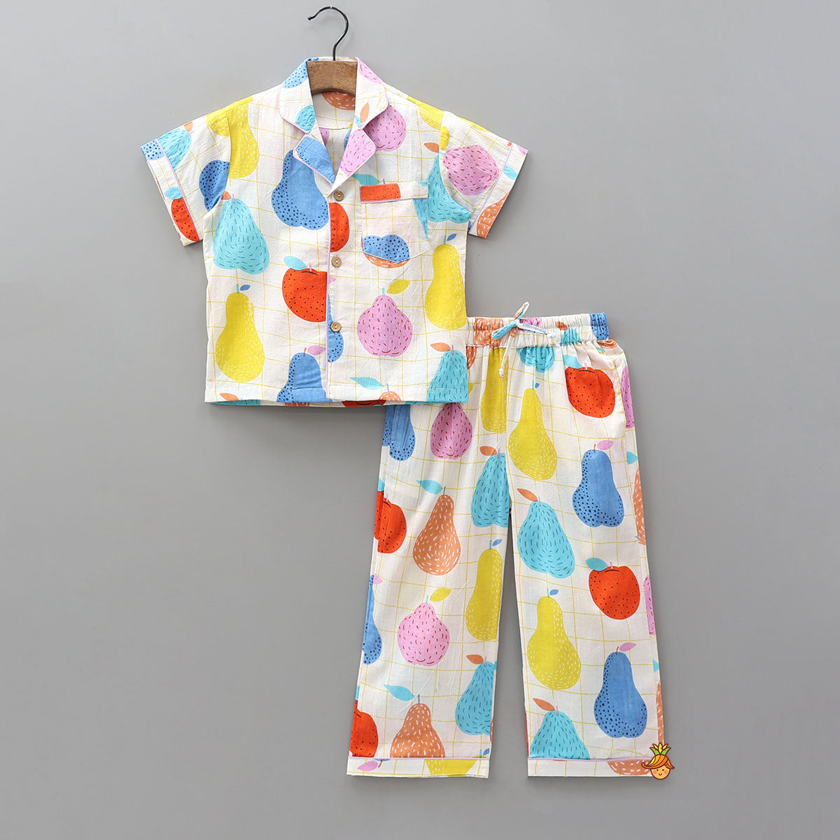 Checked Hand Block Fruit Printed Sleepwear Set