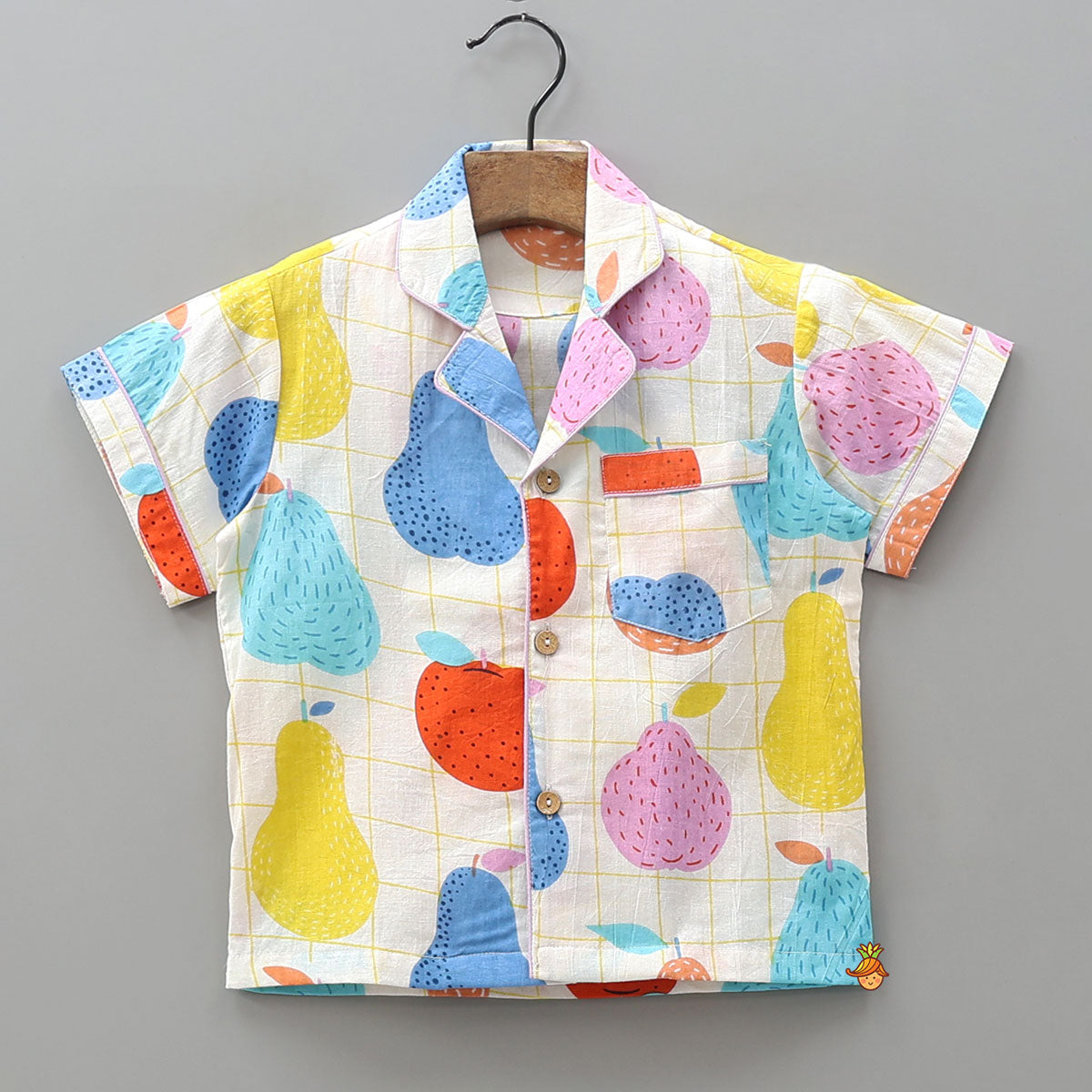 Checked Hand Block Fruit Printed Sleepwear Set