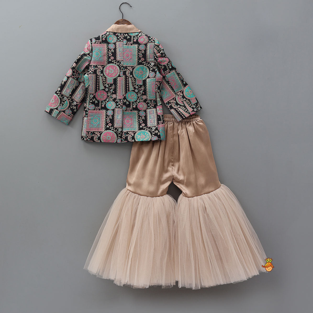 Noted Collar Jacket Style Top And Net Sharara