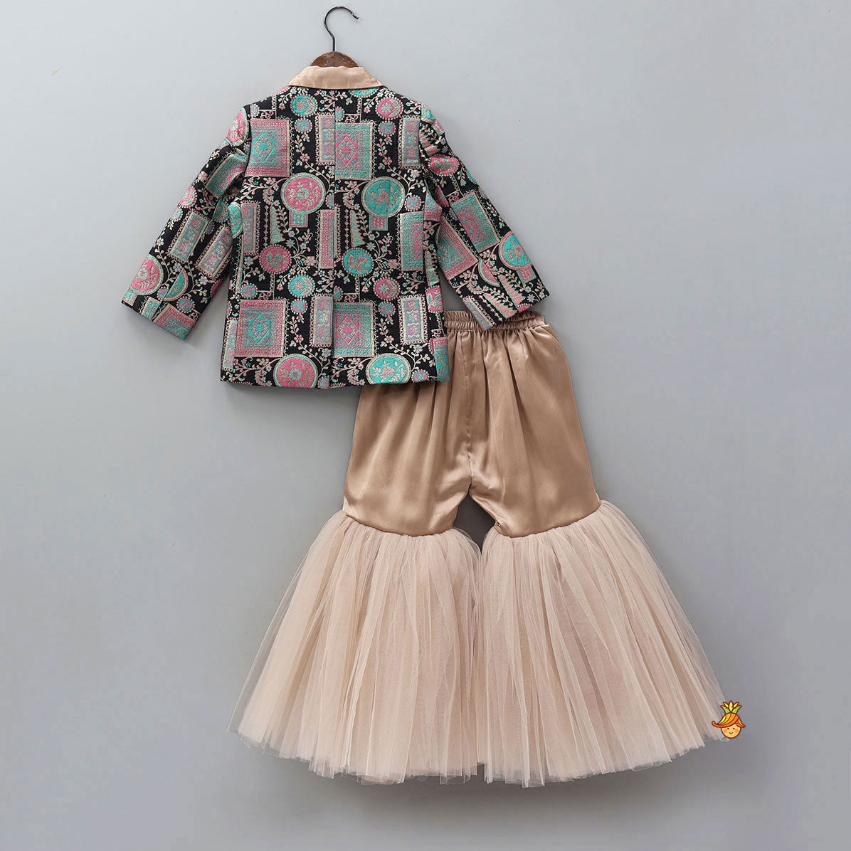 Noted Collar Jacket Style Top And Net Sharara