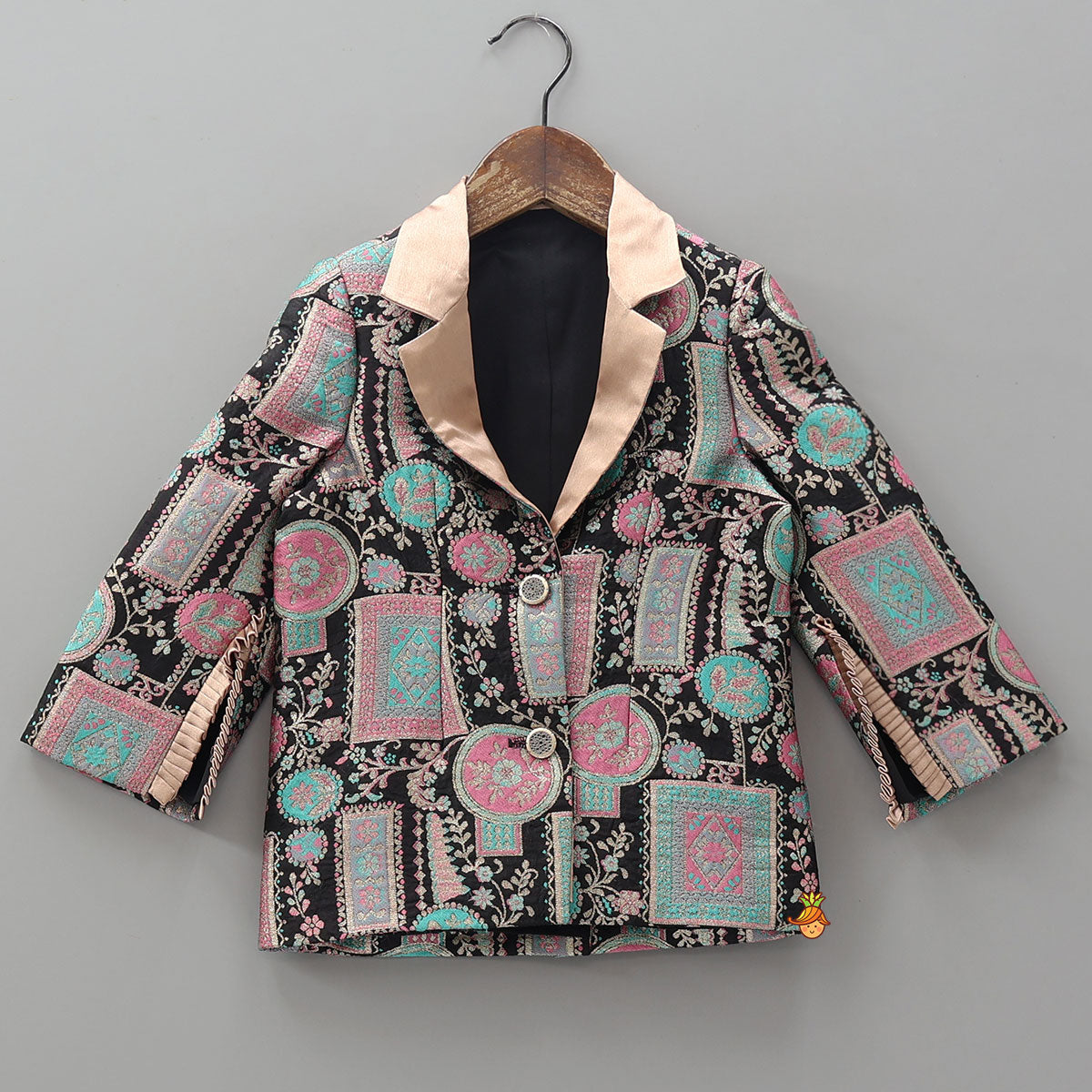 Noted Collar Jacket Style Top And Net Sharara