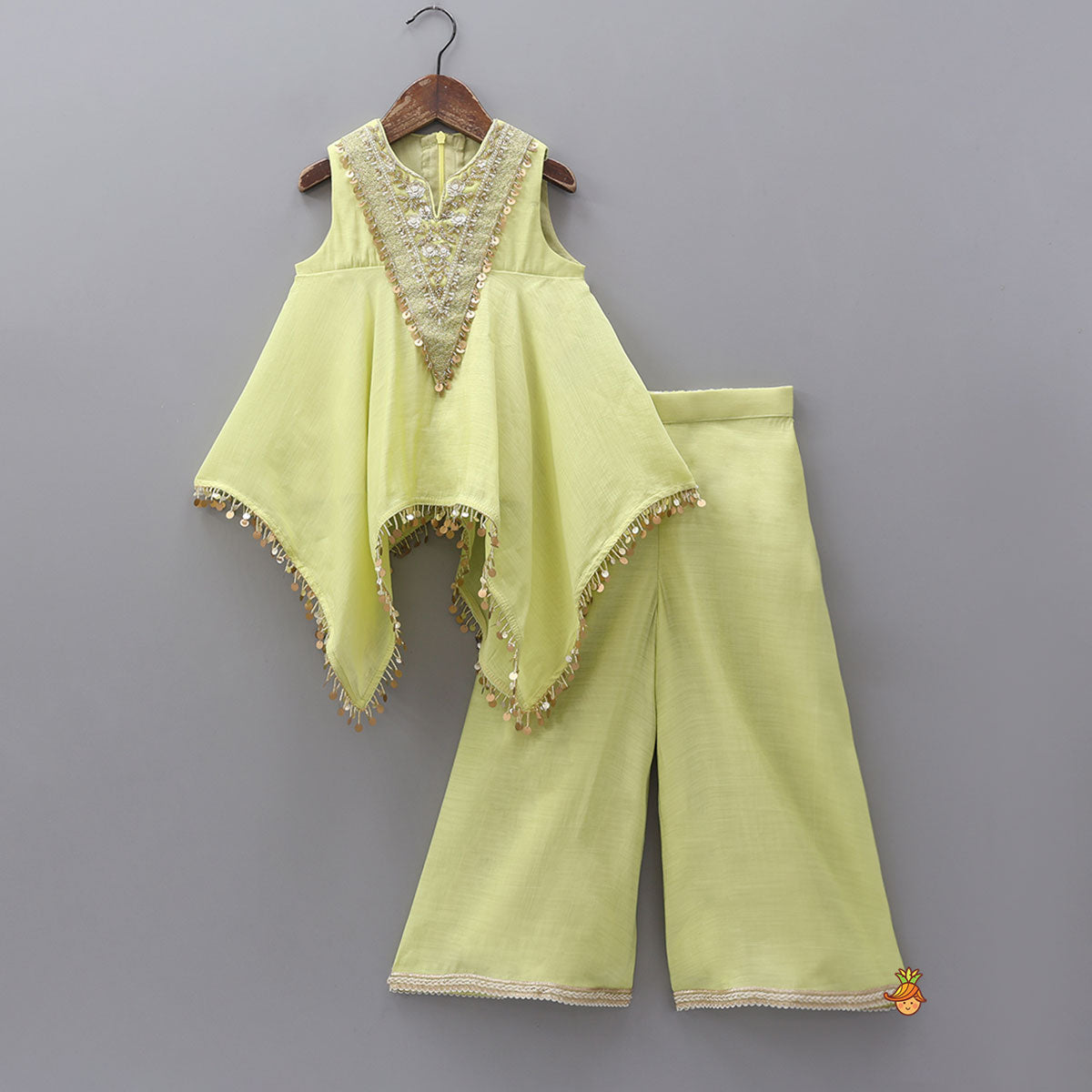 Elegant Embroidered Kaftan Style Kurti With Flared Palazzo