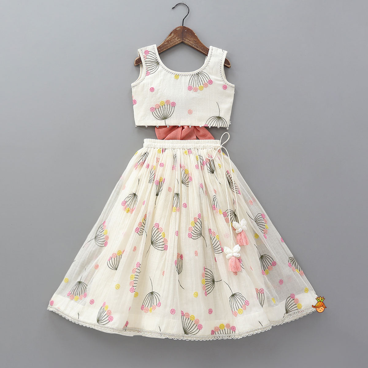 Soft Floral Tie Back Crop Top With Lehenga