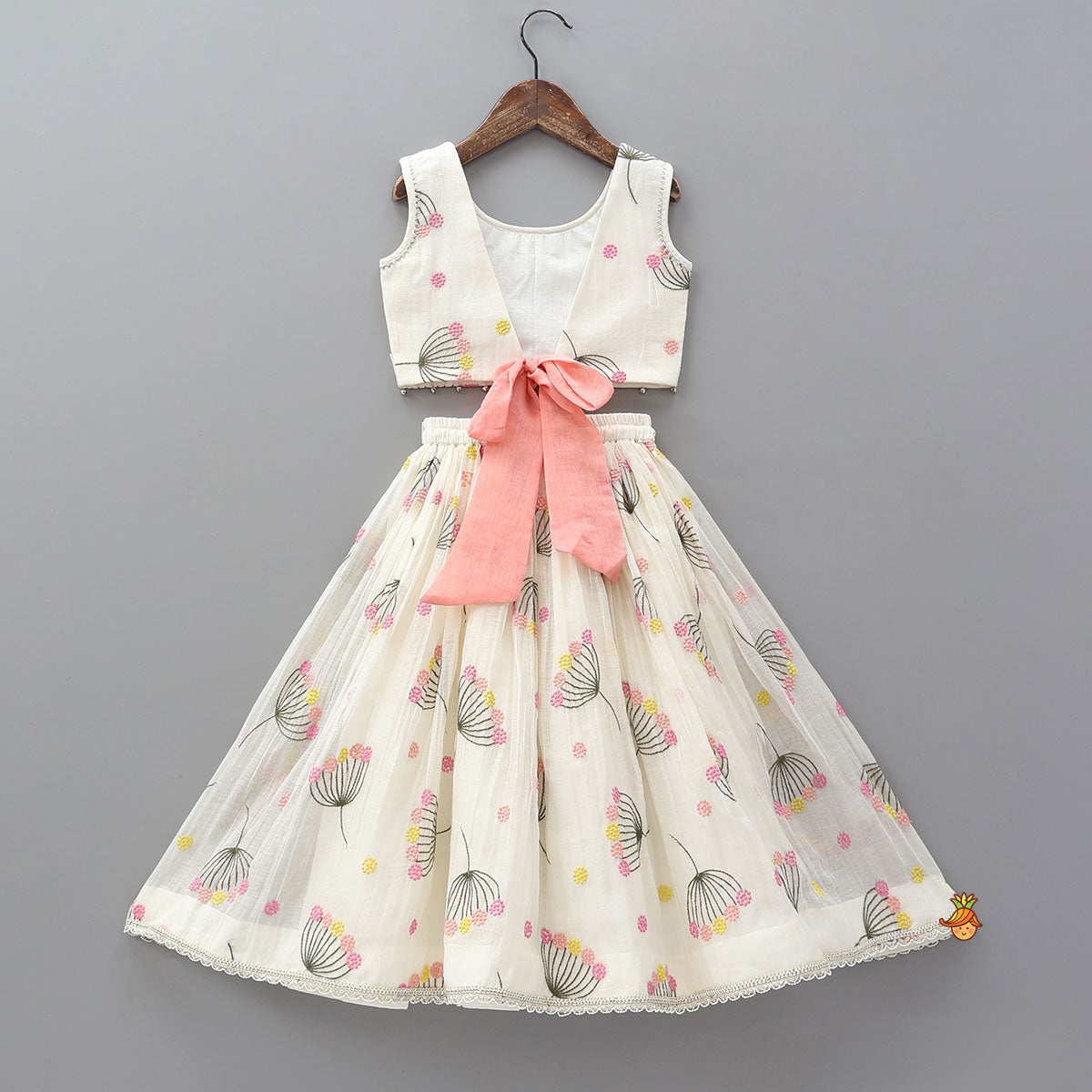 Soft Floral Tie Back Crop Top With Lehenga