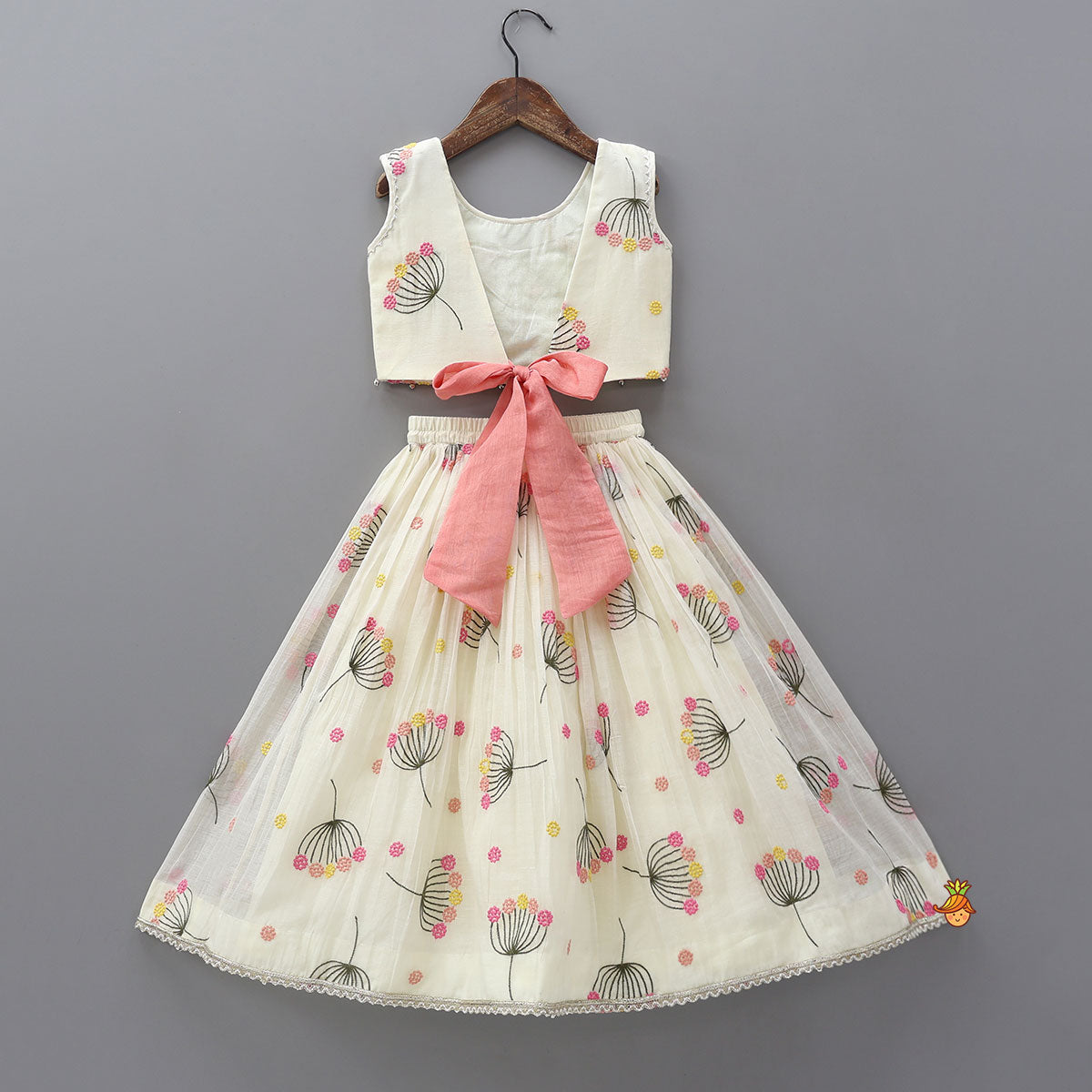 Soft Floral Tie Back Crop Top With Lehenga