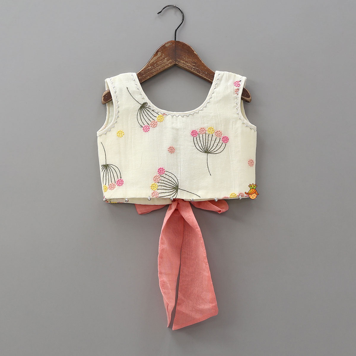 Soft Floral Tie Back Crop Top With Lehenga