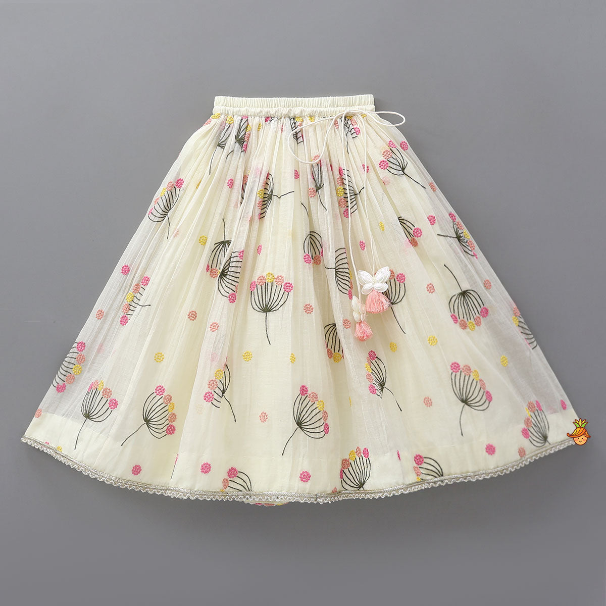 Soft Floral Tie Back Crop Top With Lehenga