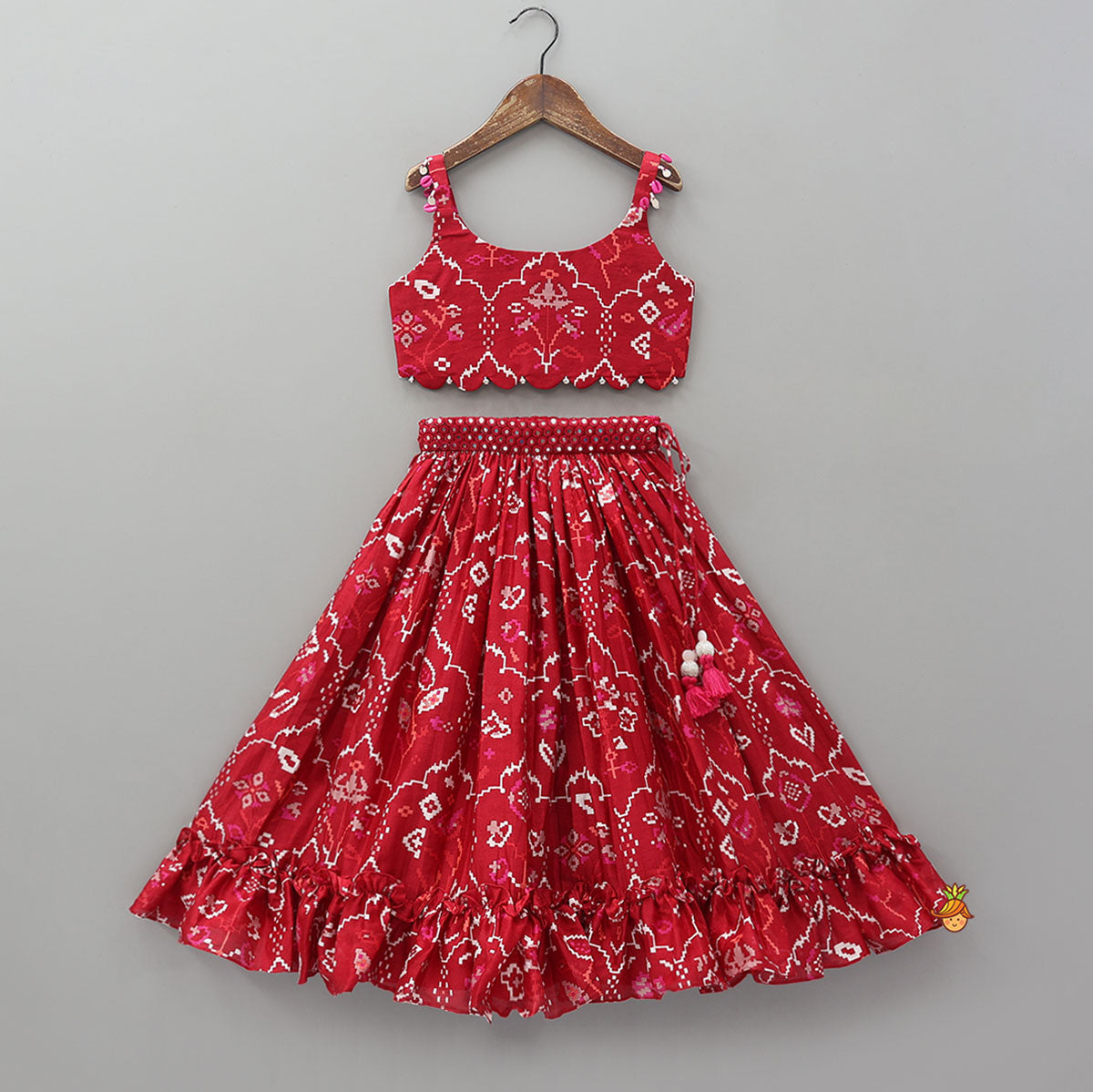 Scalloped Crop Top And Lehenga