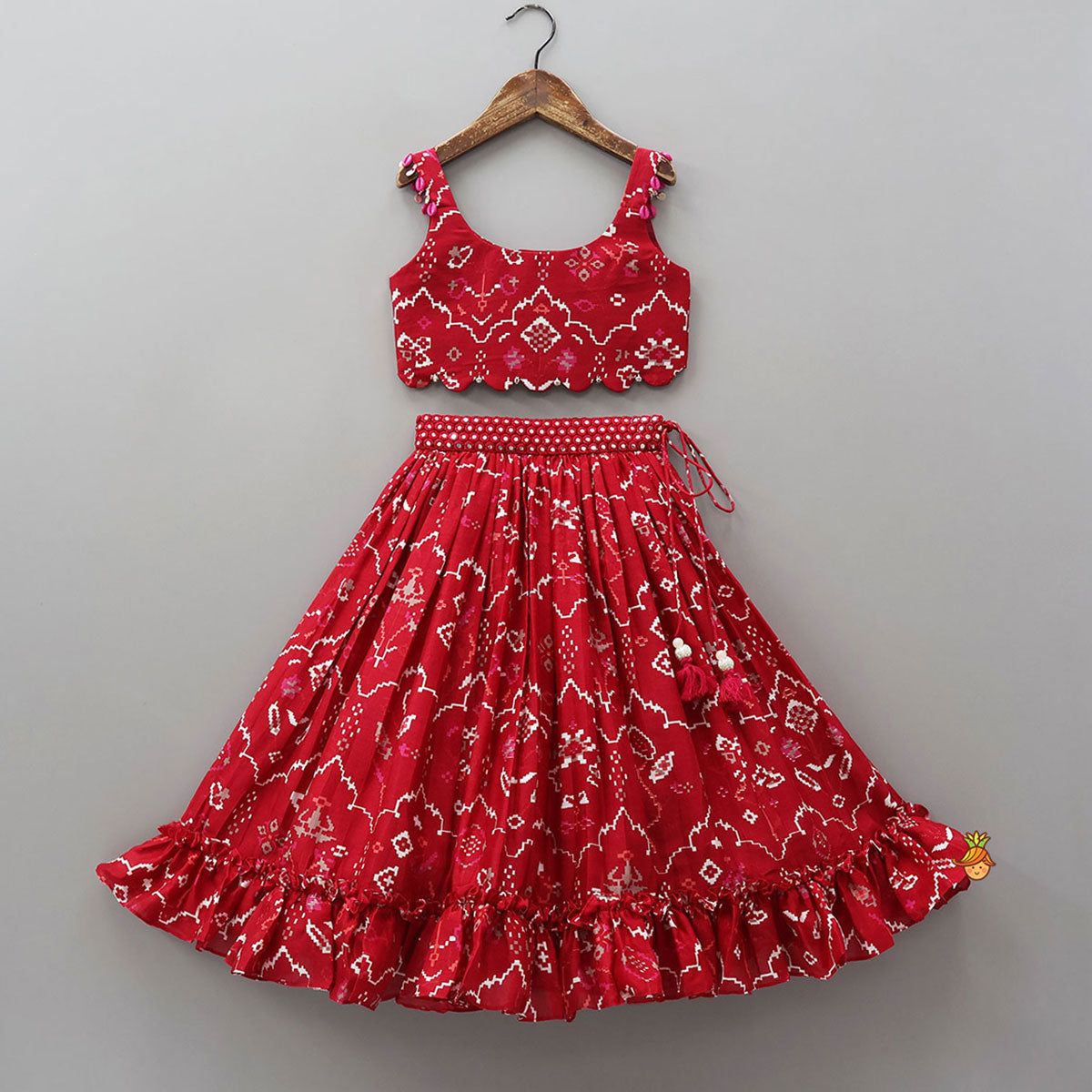 Scalloped Crop Top And Lehenga