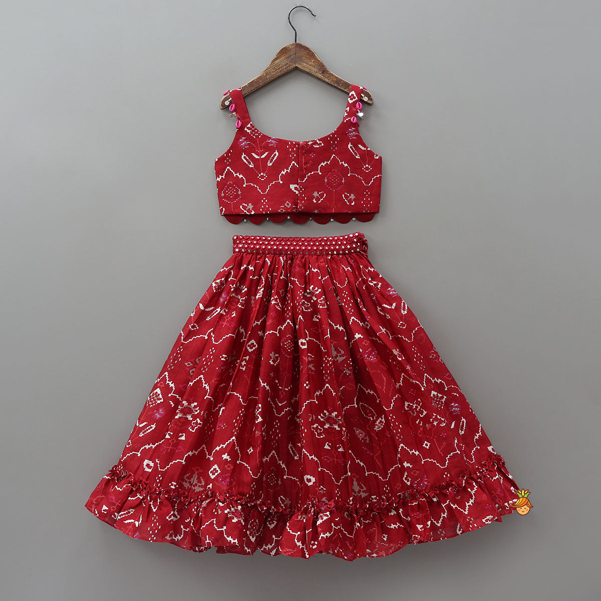 Scalloped Crop Top And Lehenga