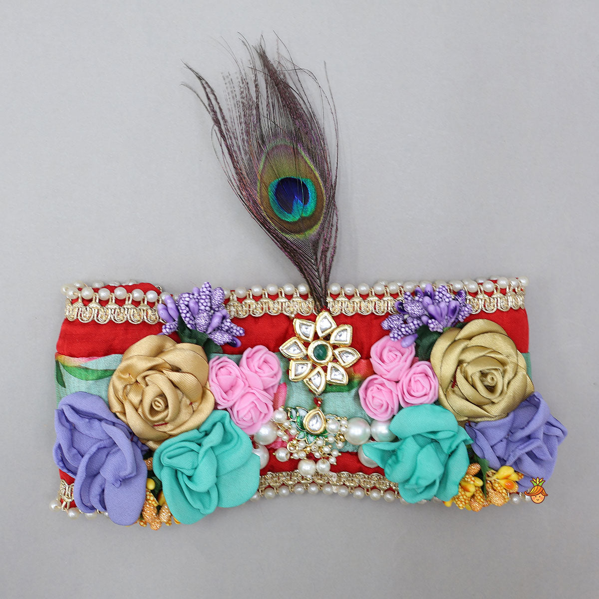 Festive Dhoti With Printed Shawl And Mor Pankh-Embellished Headband
