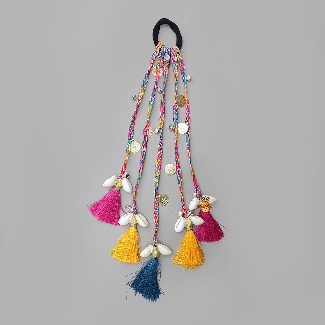 Stunning Multicoloured Braided Tassel Hair Tie Parandi