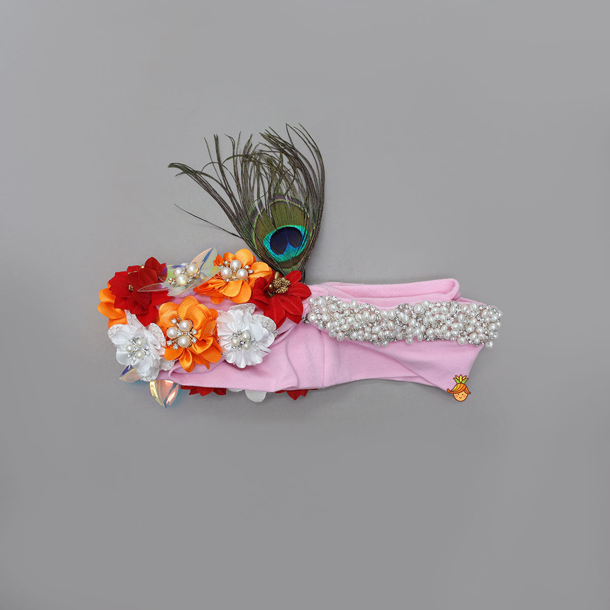 Flower-Embellished Handcrafted Headband With Mor Pankh Detailing