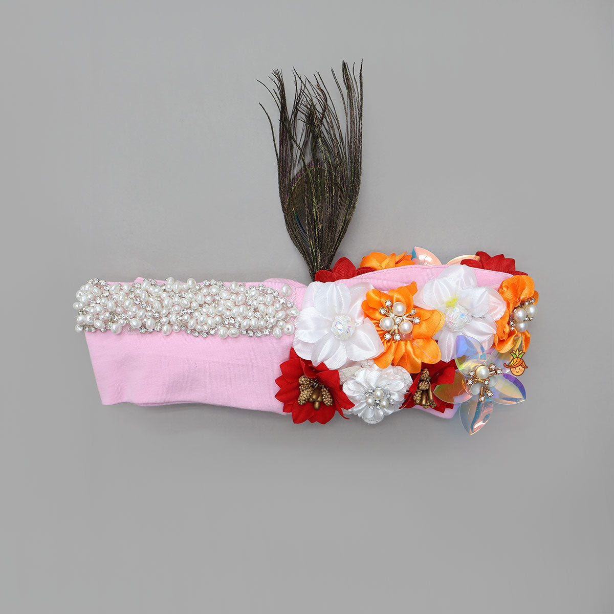 Flower-Embellished Handcrafted Headband With Mor Pankh Detailing