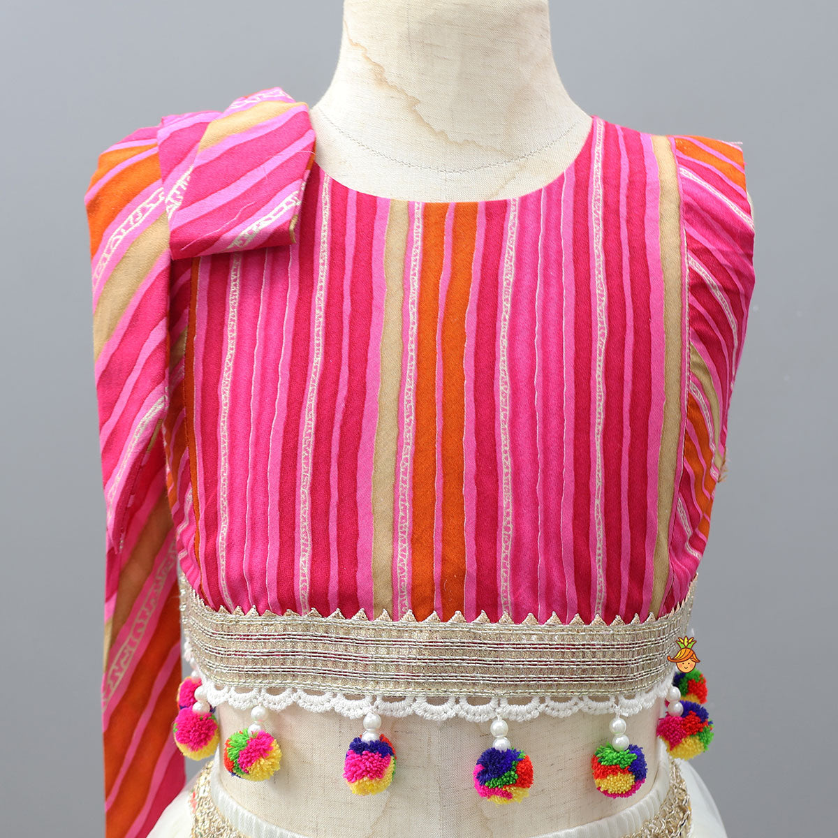 Crop Top And Ruffle Hem Lehenga With Net Dupatta And Sling Bag