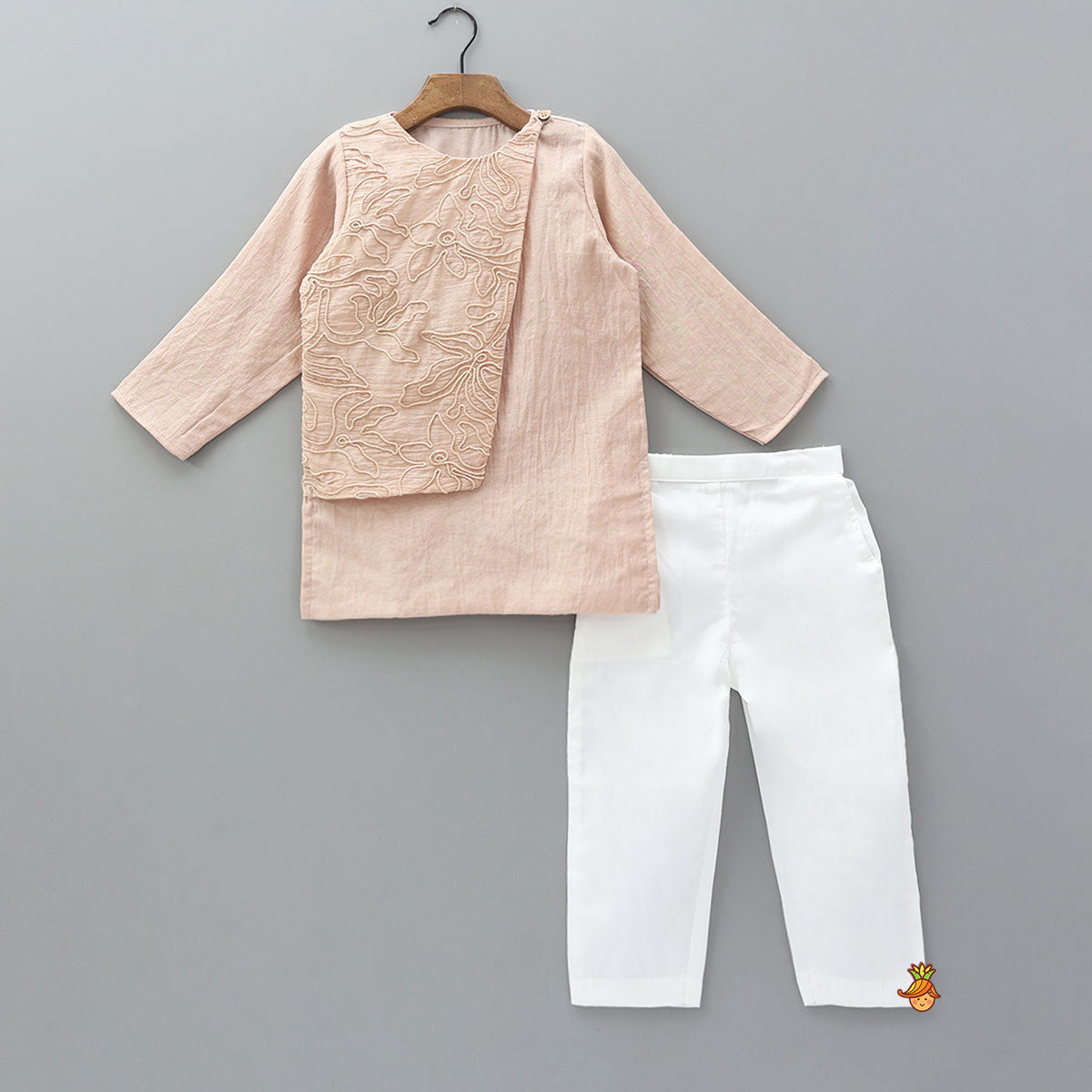 Asymmetrical Cord Embroidered Kurta with Pyjama