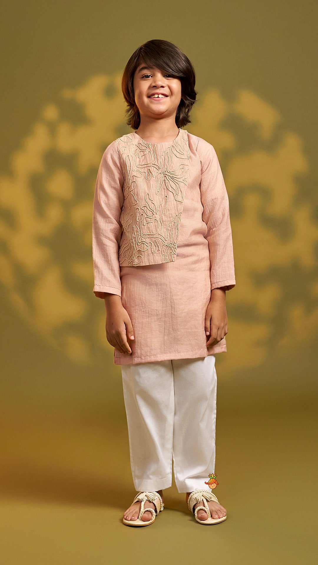 Asymmetrical Cord Embroidered Kurta with Pyjama