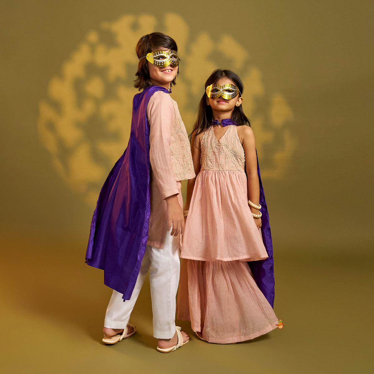 Asymmetrical Cord Embroidered Kurta with Pyjama twinning model image 2