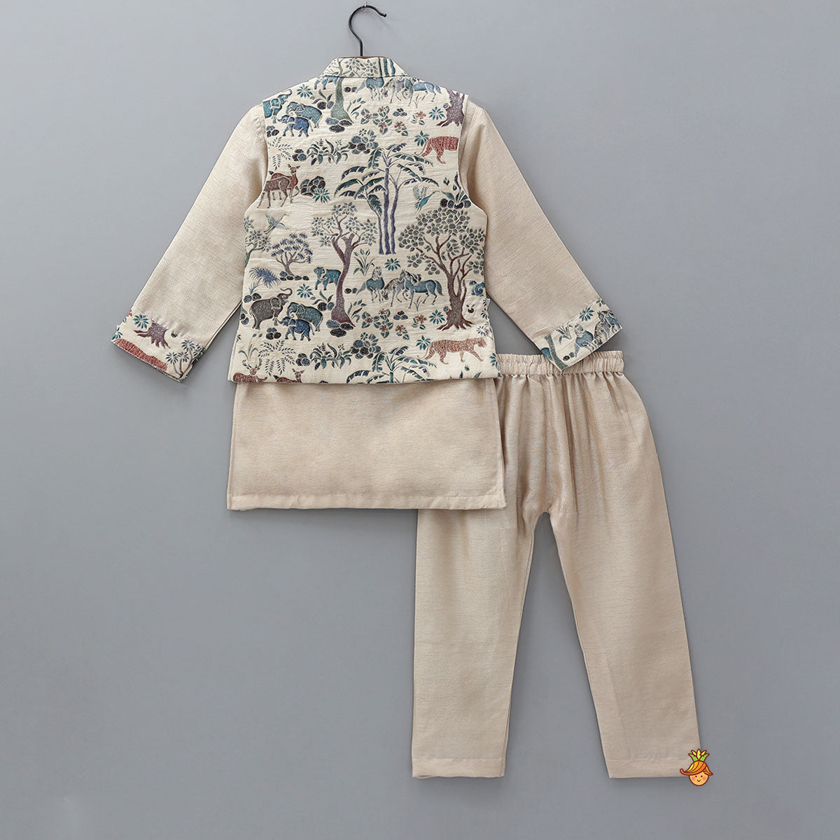 Ethnic Kurta With Animal Motif Jacket And Pyjama