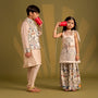 Ethnic Kurta With Animal Motif Jacket And Pyjama twinning model image 3