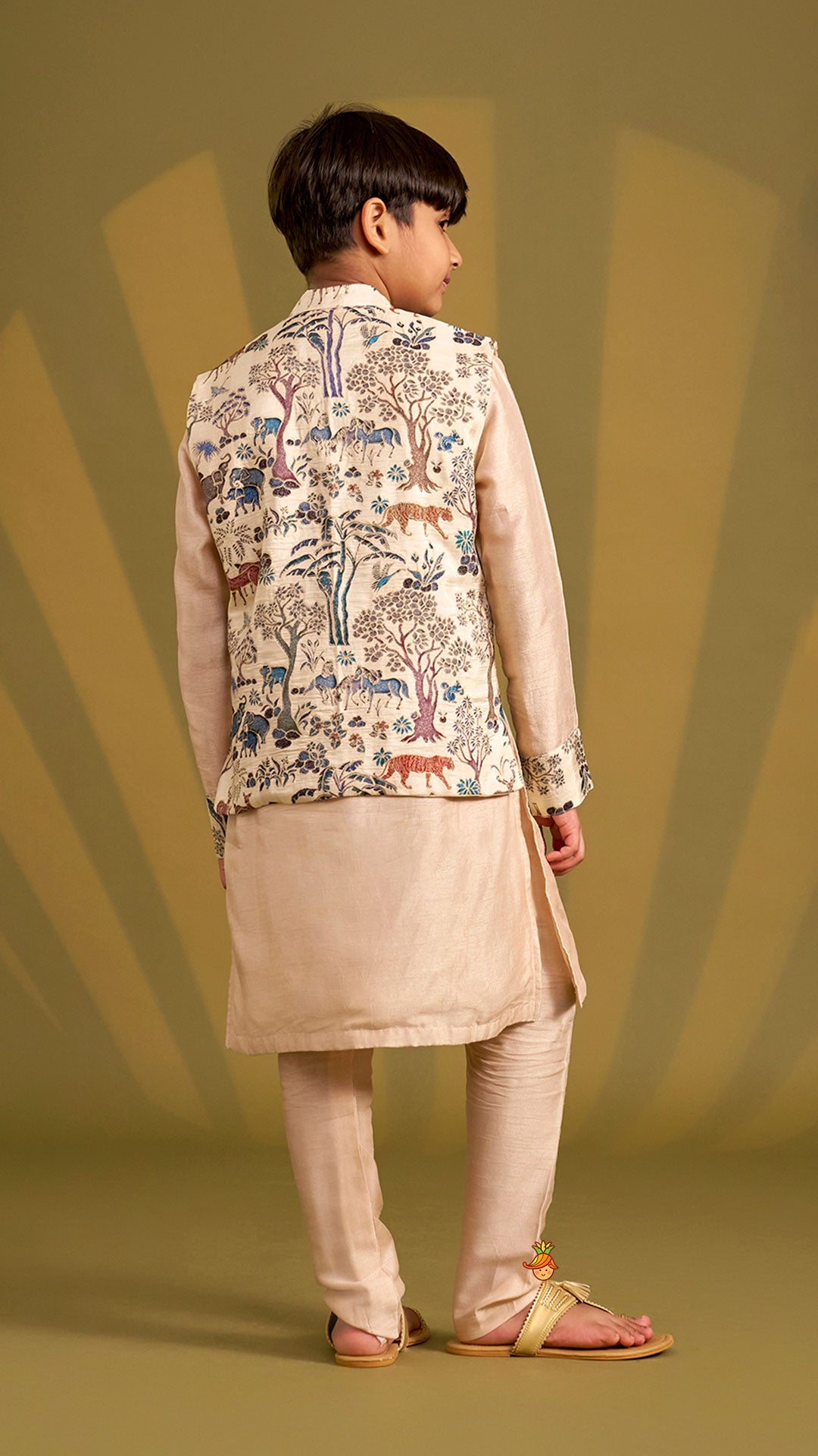 Ethnic Kurta With Animal Motif Jacket And Pyjama