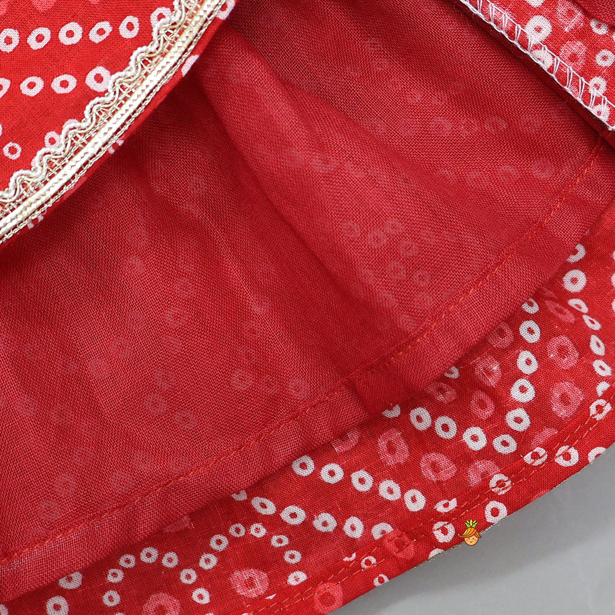 Bandhani Printed Angarkha Style Kurti With Cap Mittens And Booties