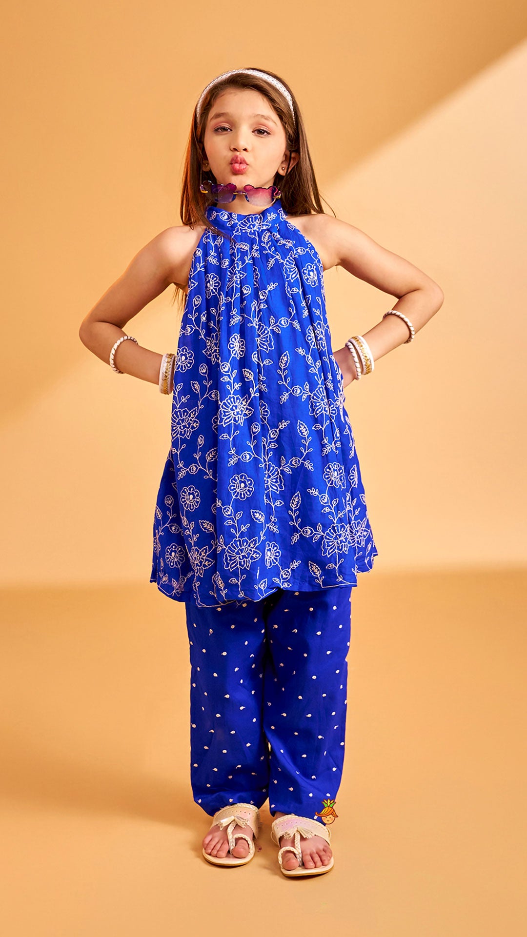 Thread Embroidered Flared Kurti And Pant