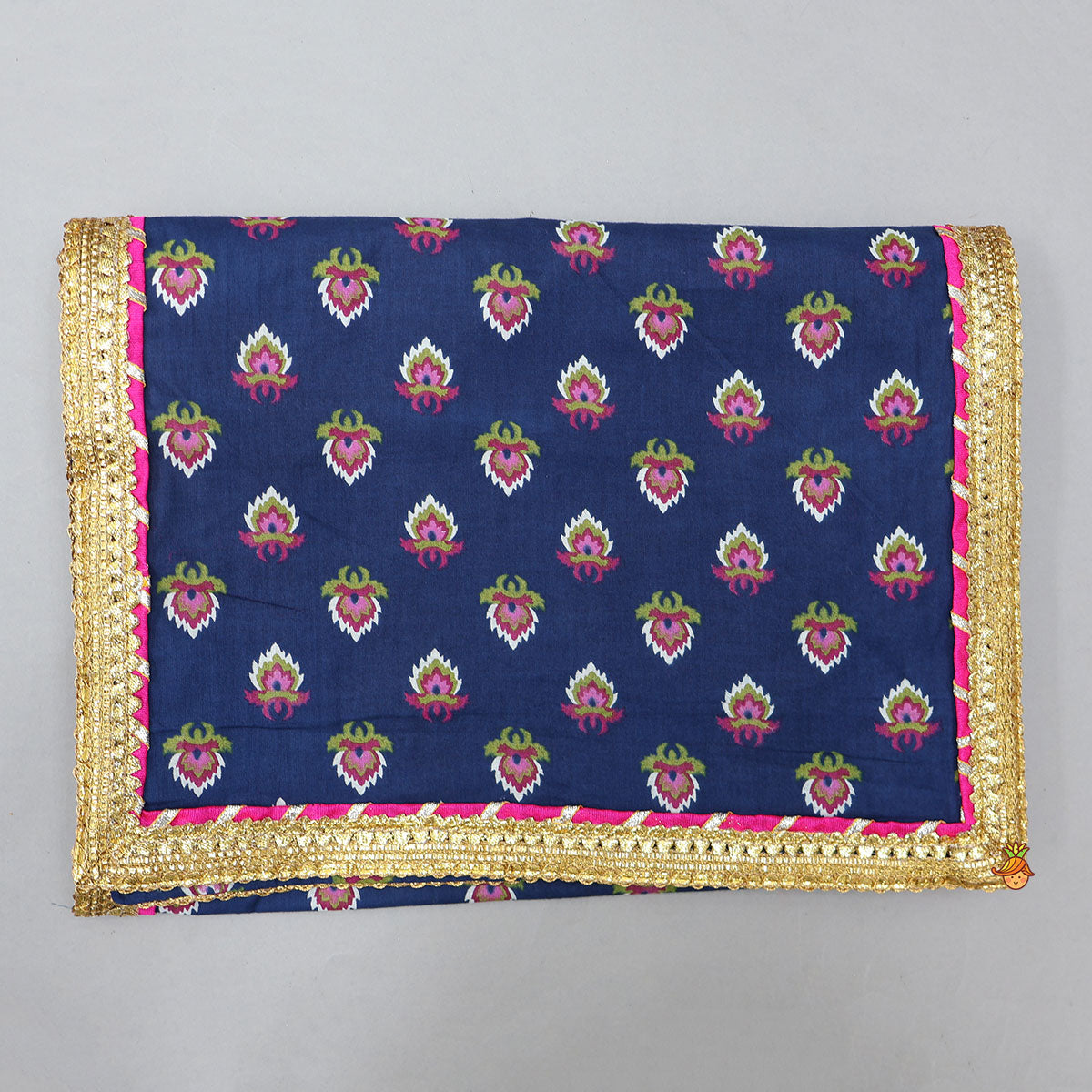 Gota Lace Work Printed Crop Top And Contrasting Hem Lehenga With Matching Dupatta