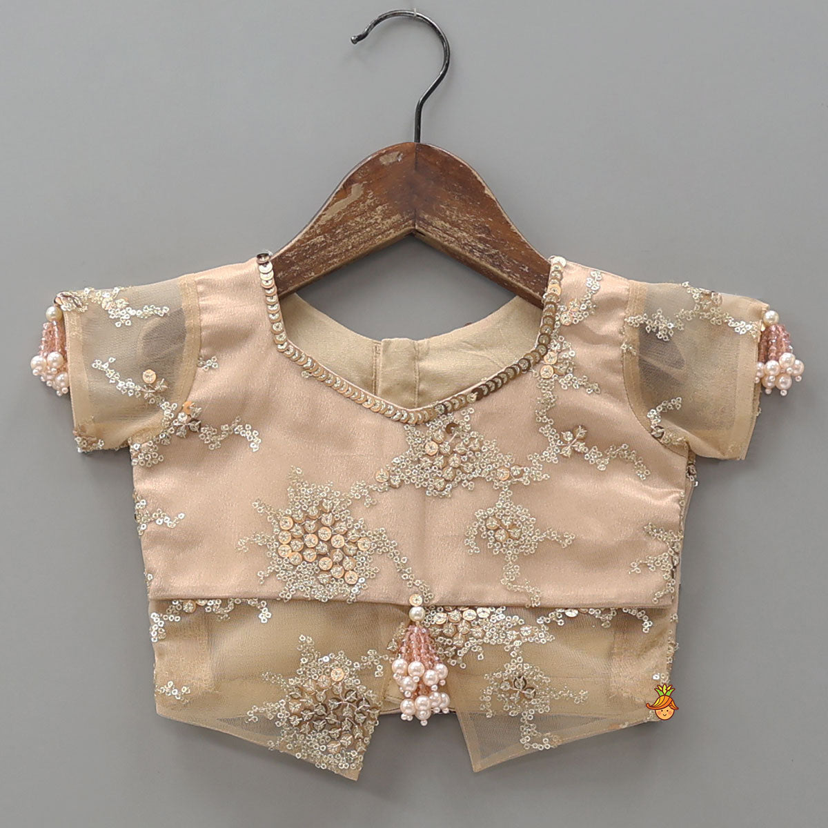 Stylish Front-Cut Crop Top With Lehenga And Dupatta With Hair Clip