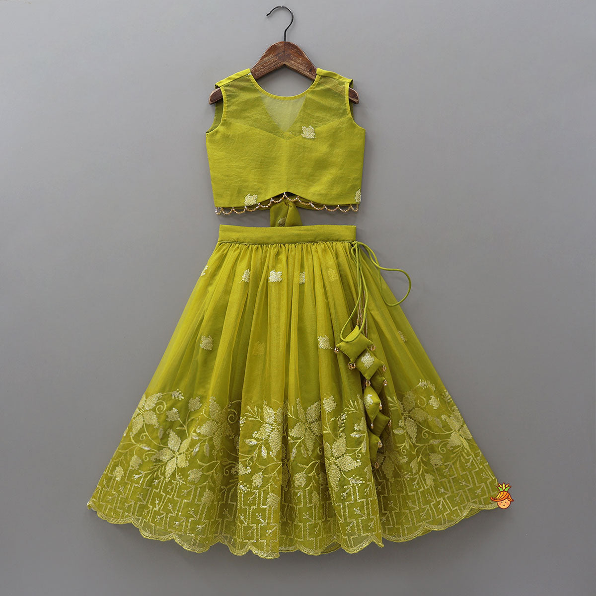 Organza Top And Lehenga With Handmade Tassel Detailing
