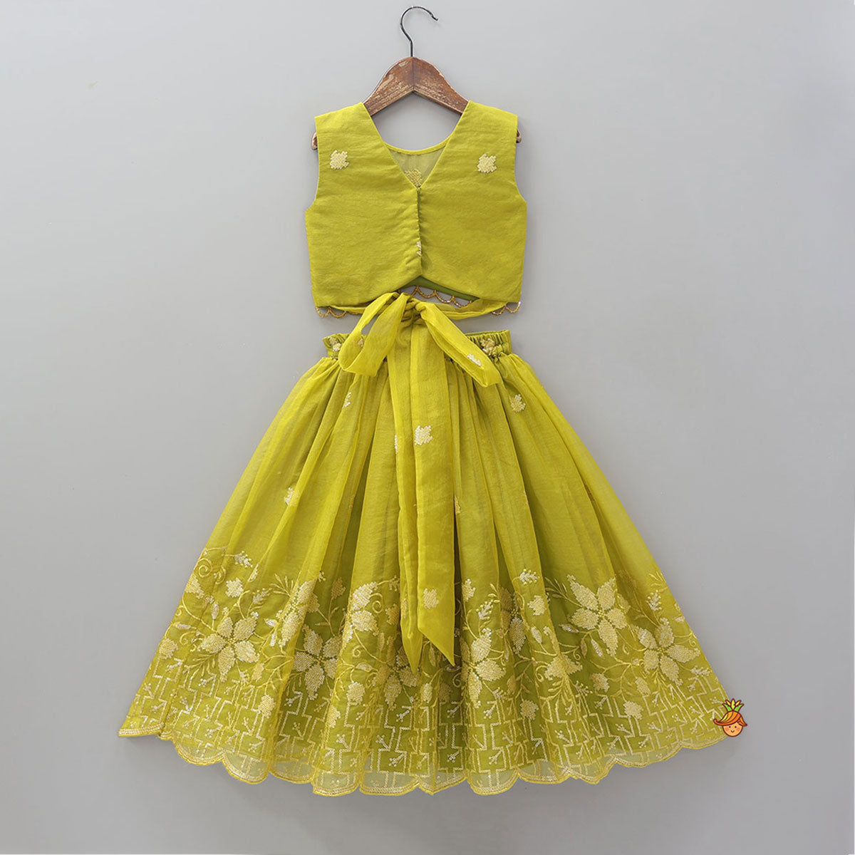 Organza Top And Lehenga With Handmade Tassel Detailing