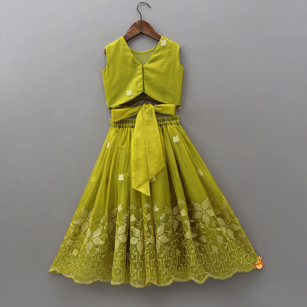 Organza Top And Lehenga With Handmade Tassel Detailing