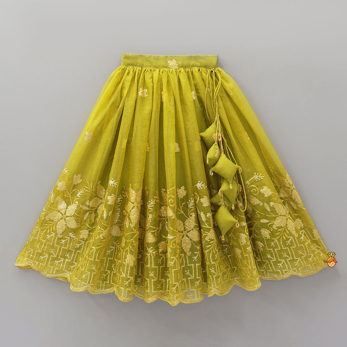 Organza Top And Lehenga With Handmade Tassel Detailing