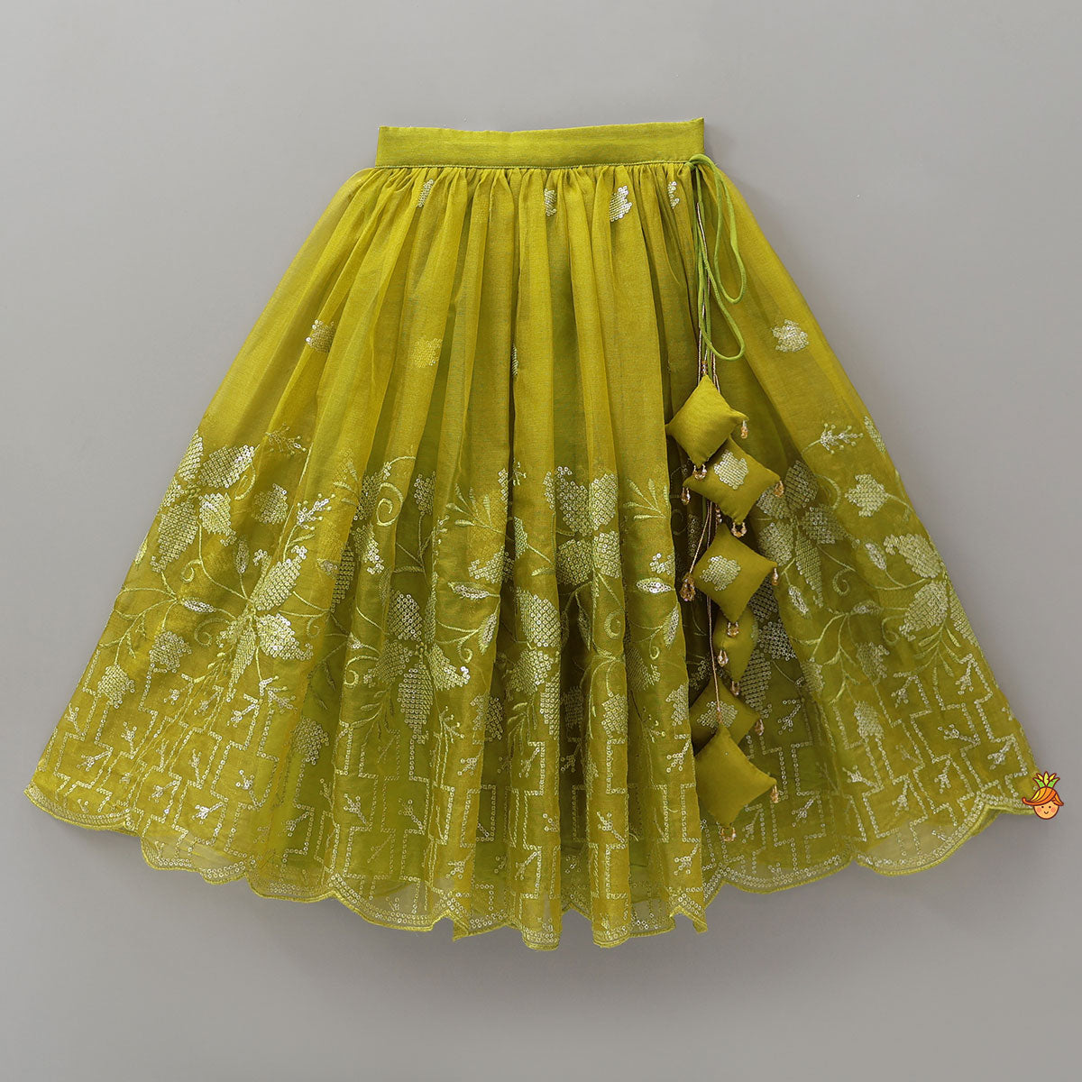 Organza Top And Lehenga With Handmade Tassel Detailing