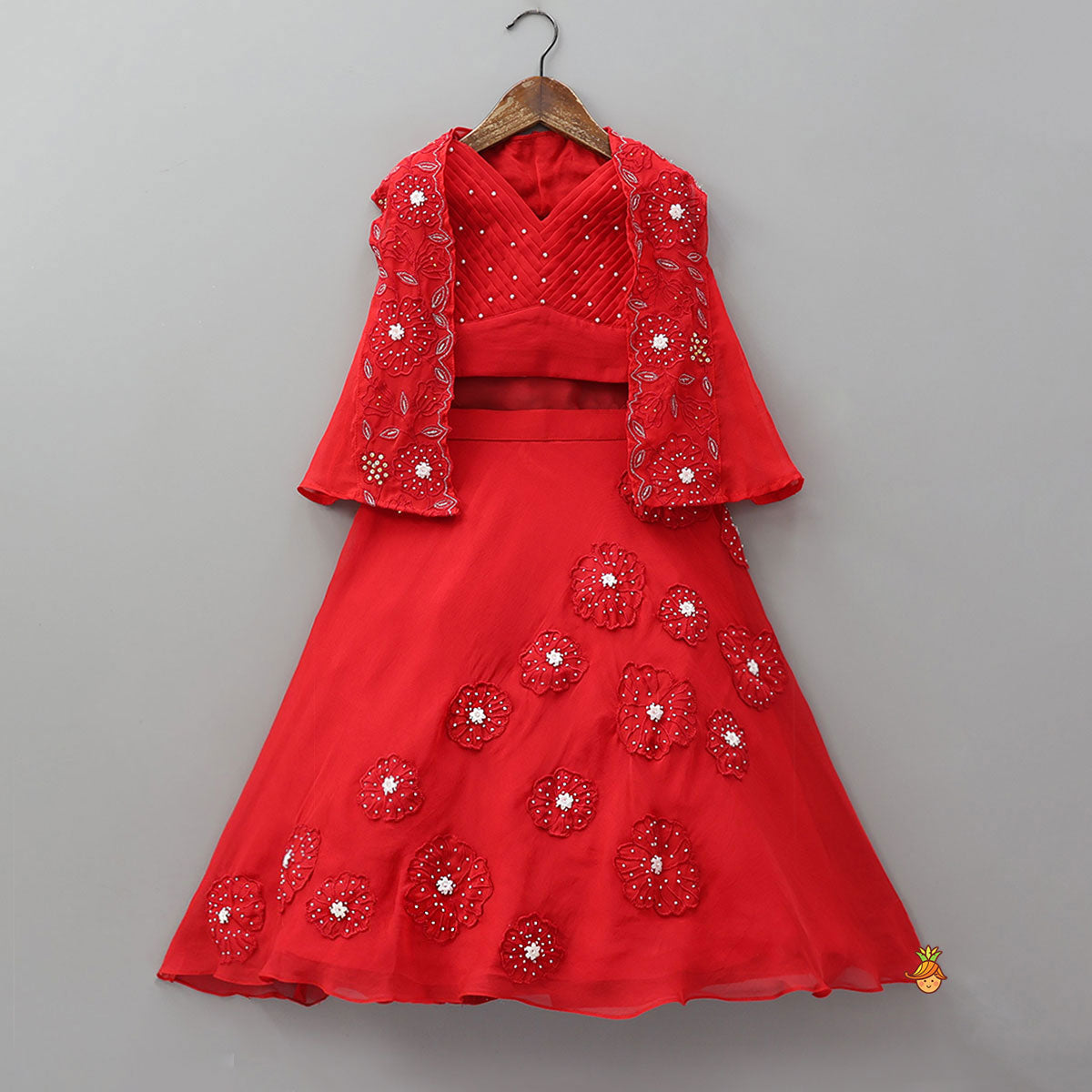Classy Pleated Crop Top And Lehenga With Cape