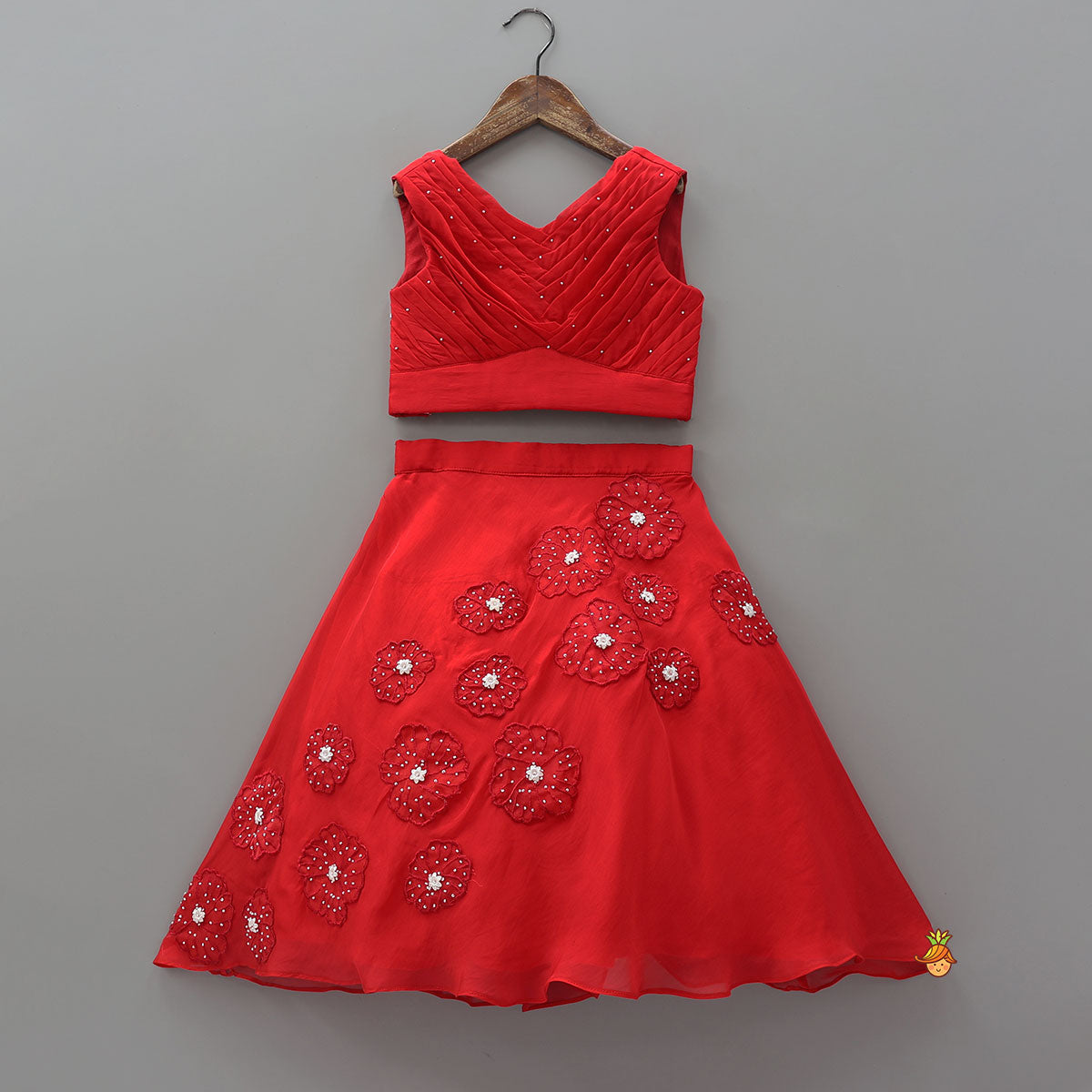 Classy Pleated Crop Top And Lehenga With Cape
