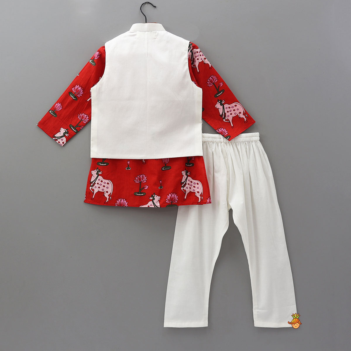 Lotus Printed Ethnic Kurta With Jacket And Churidar